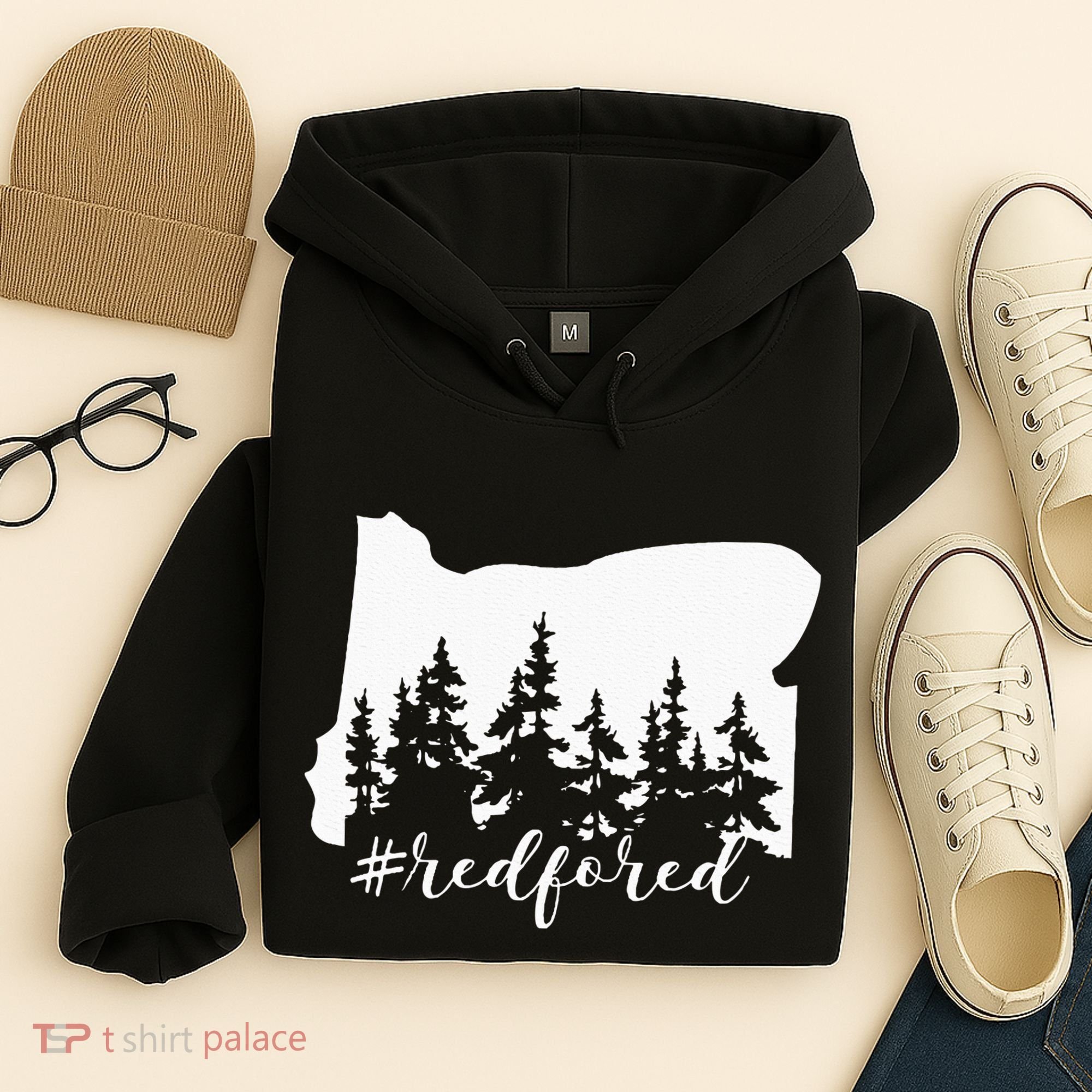Red For Ed Oregon Trees Teacher Support Hoodie