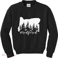 Red For Ed Oregon Trees Teacher Support Kids Sweatshirt thumb 0