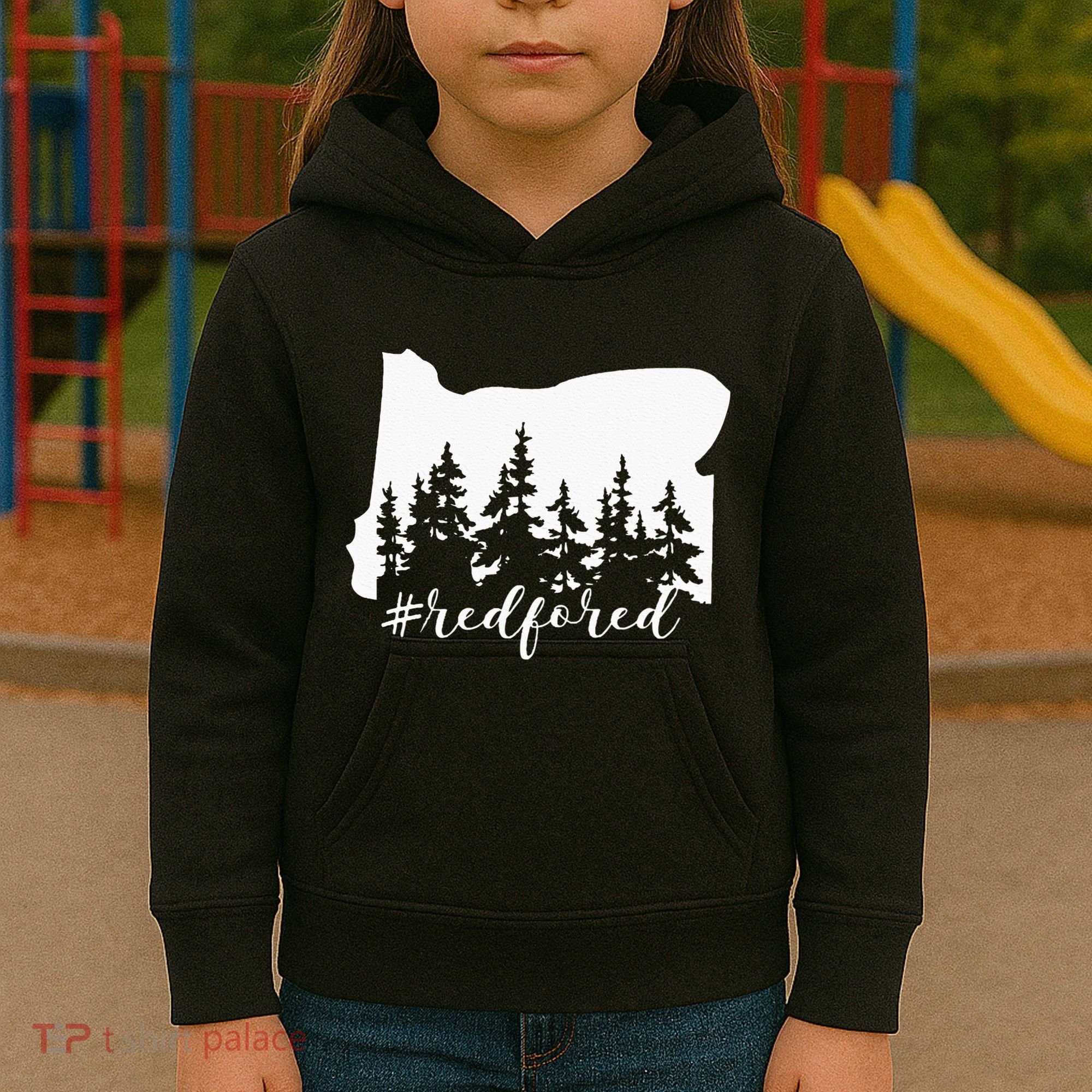 Red For Ed Oregon Trees Teacher Support Kids Hoodie