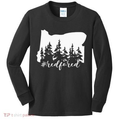 Red For Ed Oregon Trees Teacher Support Kids Long Sleeve Shirt