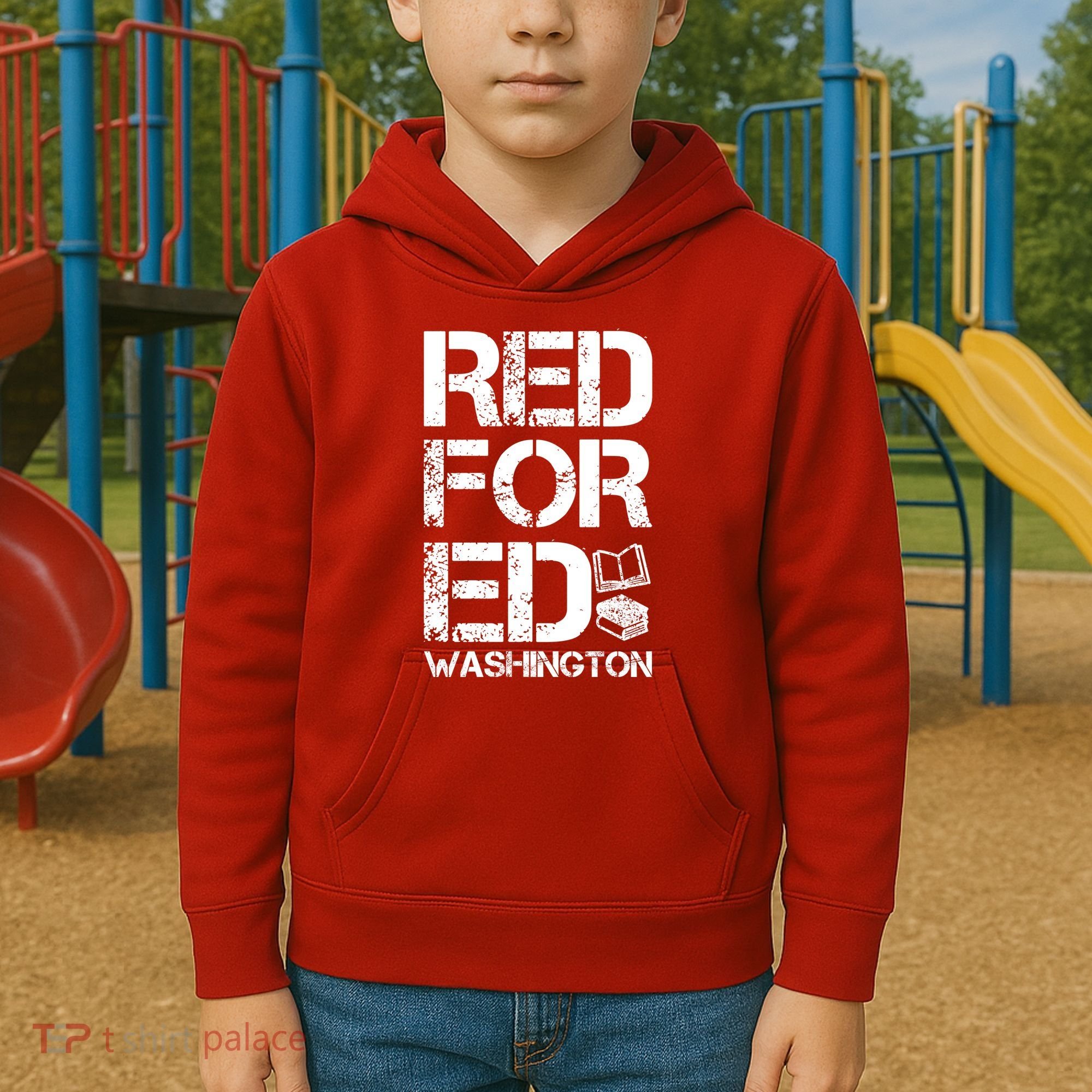 Red For Ed Washington Teacher Kids Hoodie