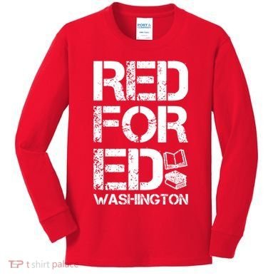 Red For Ed Washington Teacher Kids Long Sleeve Shirt