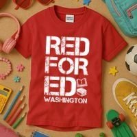 Red For Ed Washington Teacher Kids T-Shirt thumb 3