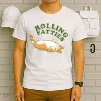Rolling Fatties Funny Marijuana Cat T-Shirt thumb 6
