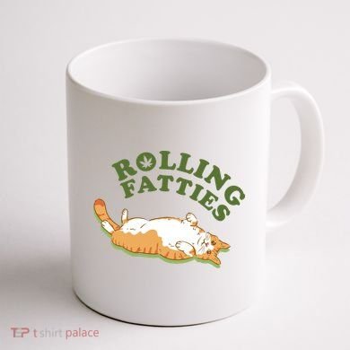 Rolling Fatties Funny Marijuana Cat Coffee Mug back