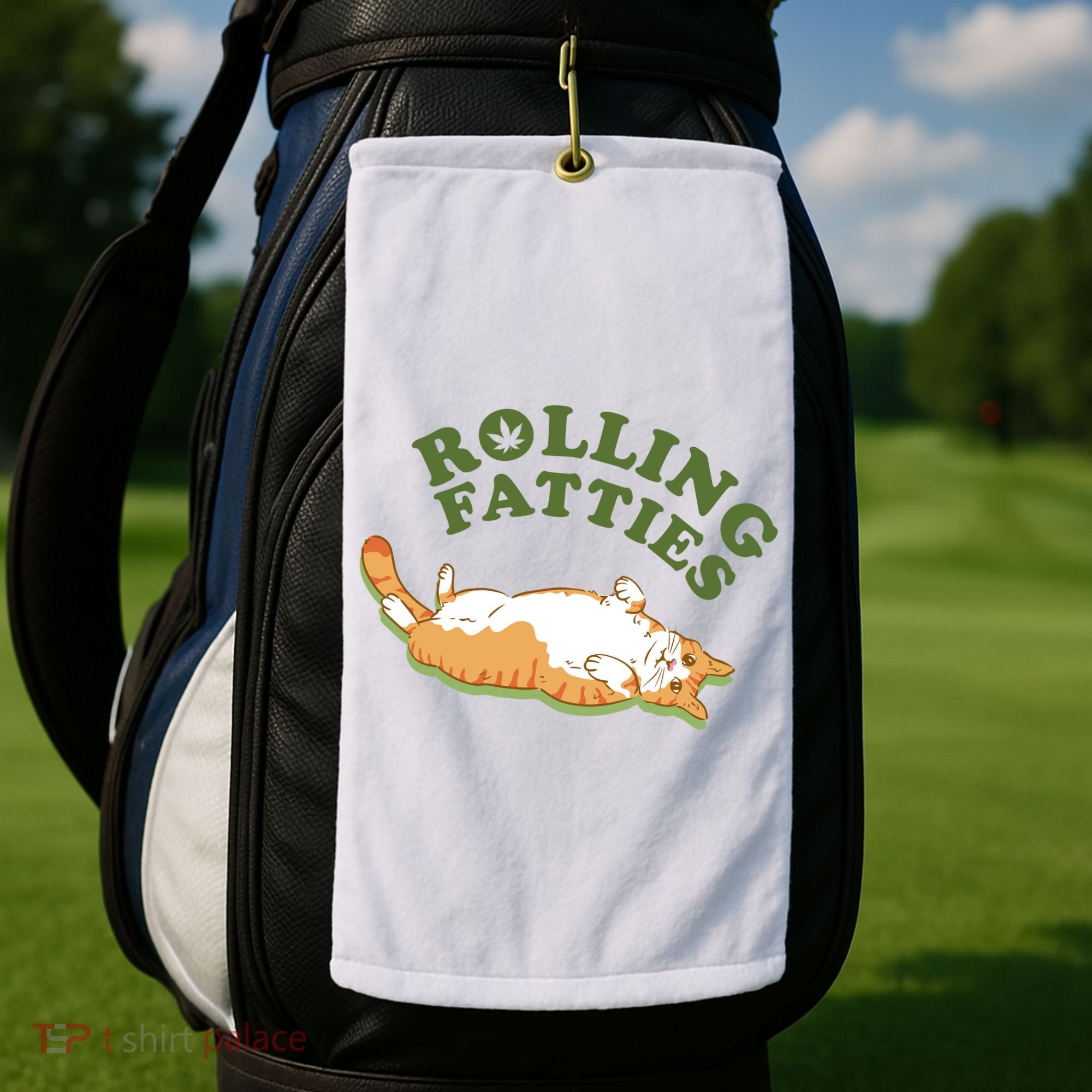 Rolling Fatties Funny Marijuana Cat Golf Towel