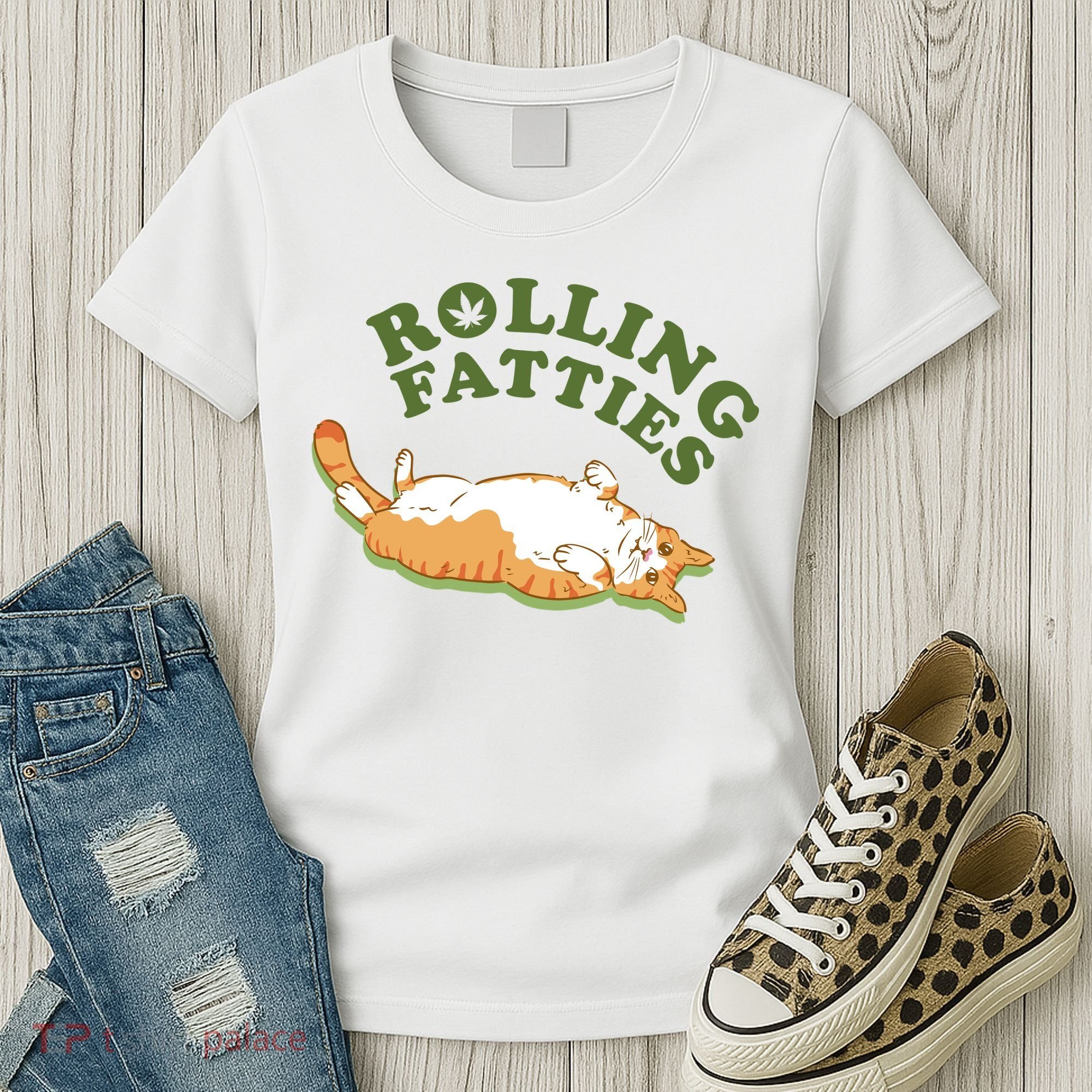Rolling Fatties Funny Marijuana Cat Women's T-Shirt