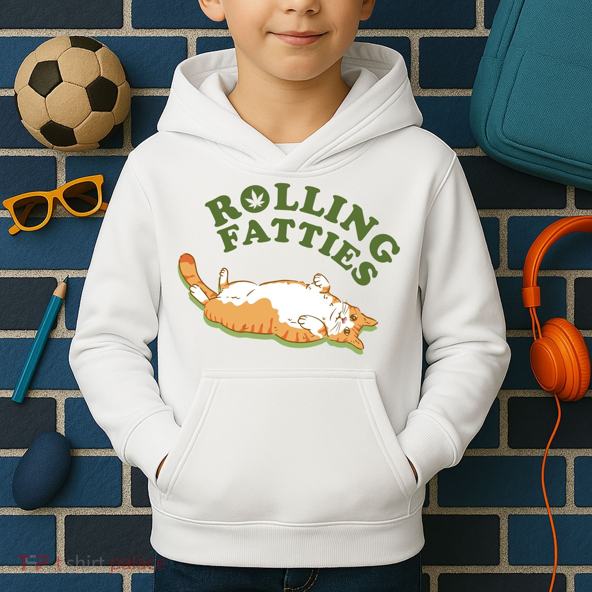 Rolling Fatties Funny Marijuana Cat Kids Hoodie