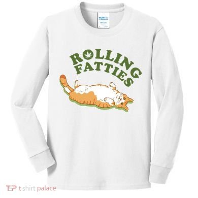 Rolling Fatties Funny Marijuana Cat Kids Long Sleeve Shirt