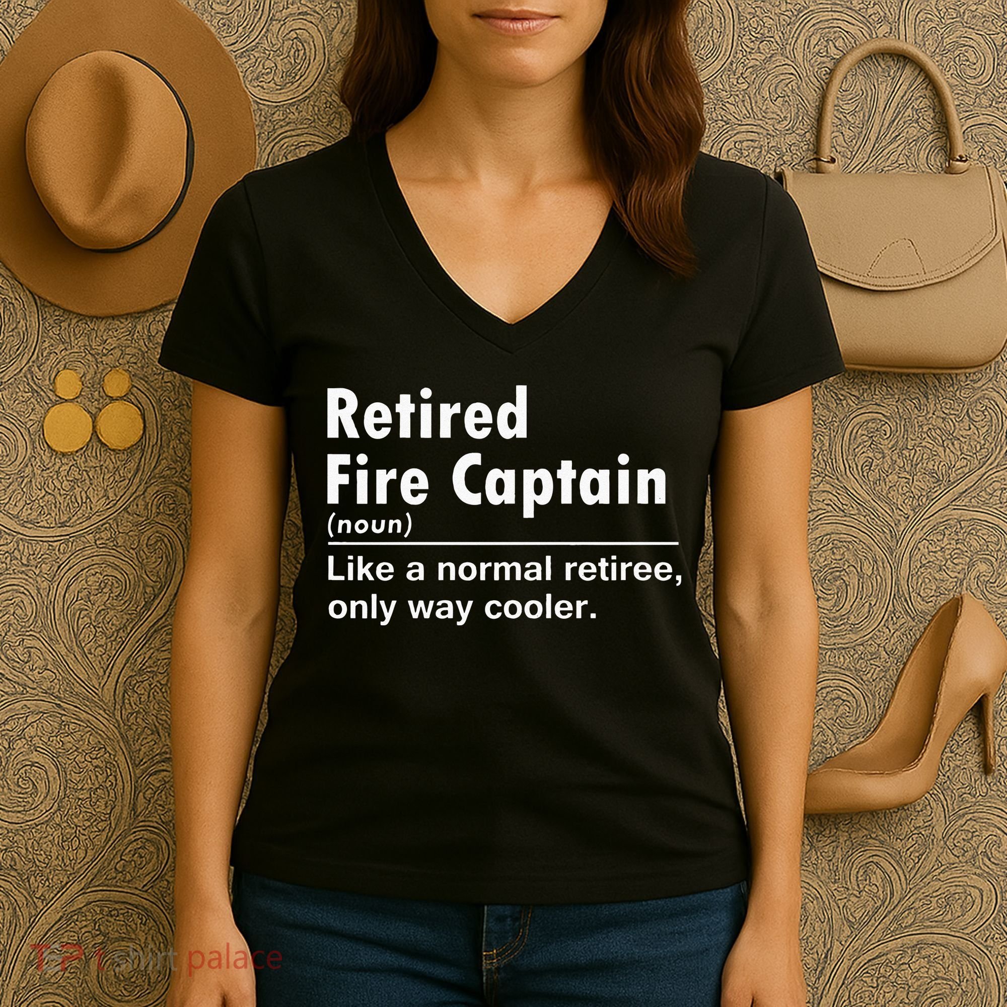Retired Firefighter Fire Captain Chief Funny Definition Women's V-Neck T-Shirt