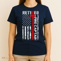 Retired Firefighter Fire Captain Retirement UAS flag Gifts T-Shirt thumb 4