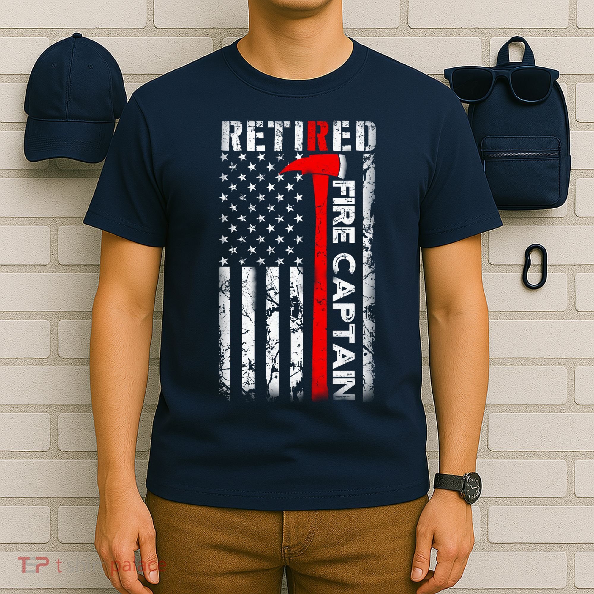 Retired Firefighter Fire Captain Retirement UAS flag Gifts T-Shirt