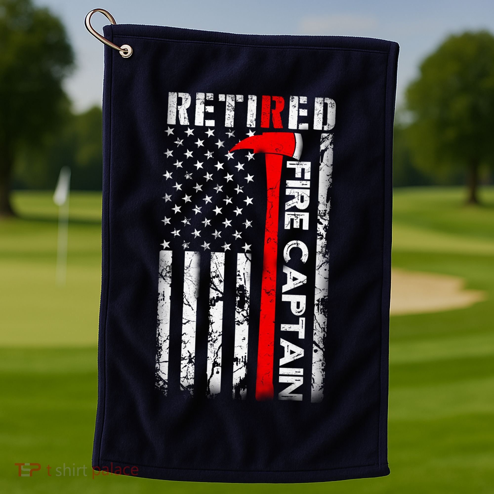 Retired Firefighter Fire Captain Retirement UAS flag Gifts Golf Towel