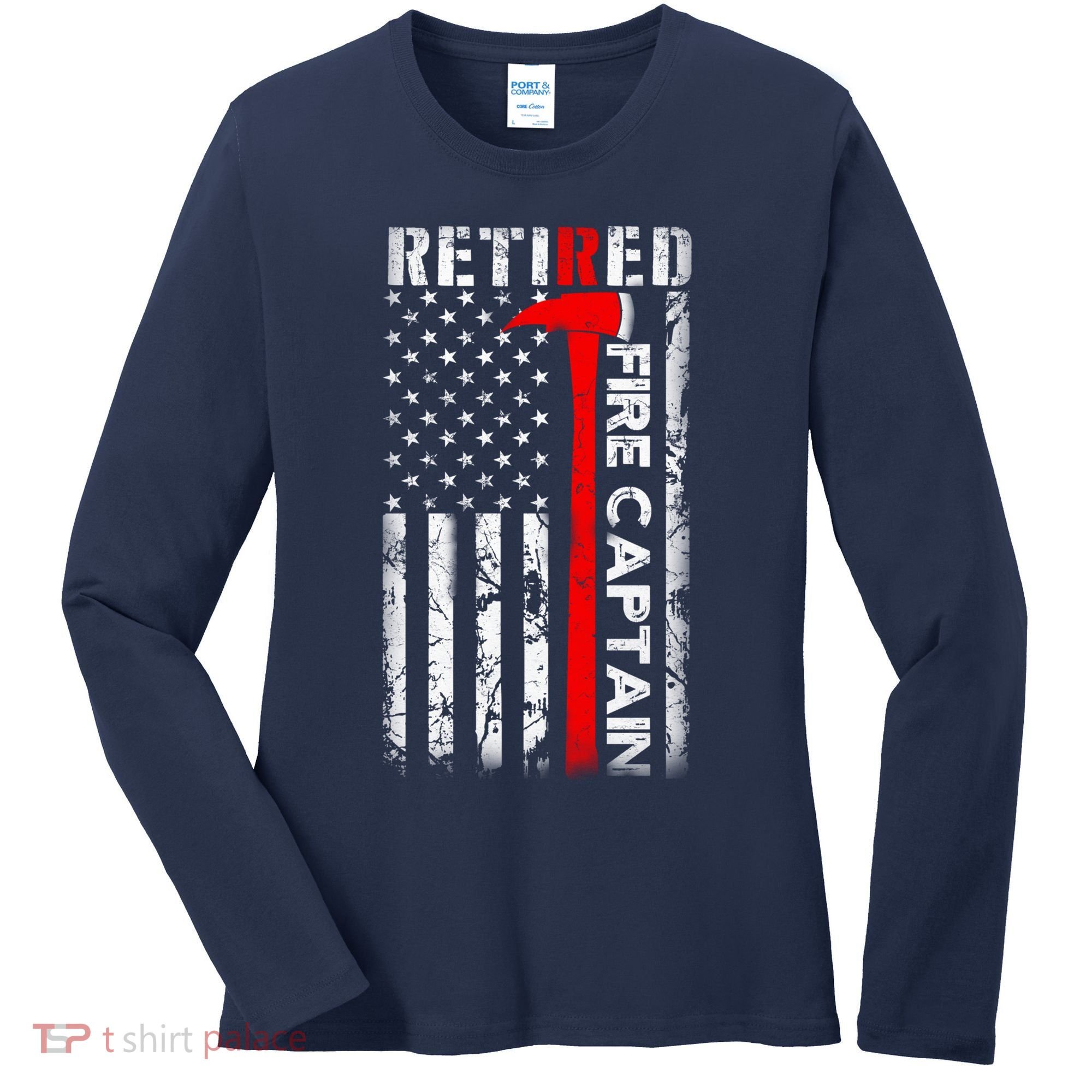 Retired Firefighter Fire Captain Retirement UAS flag Gifts Women's Long Sleeve Shirt