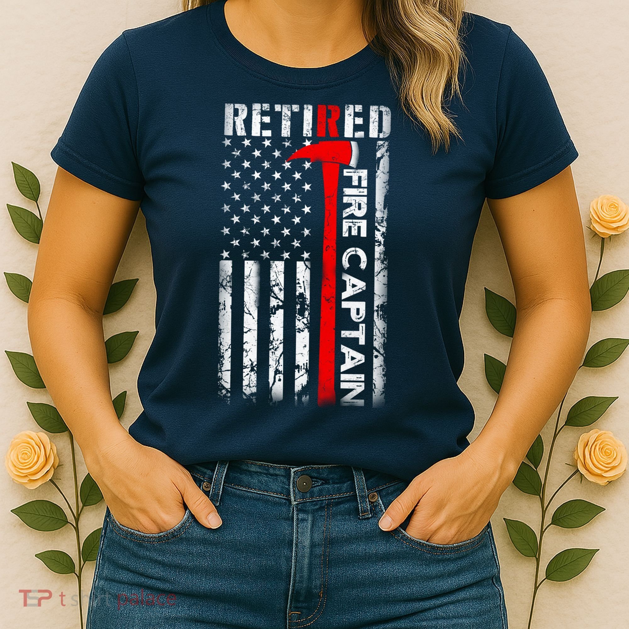 Retired Firefighter Fire Captain Retirement UAS flag Gifts Women's T-Shirt