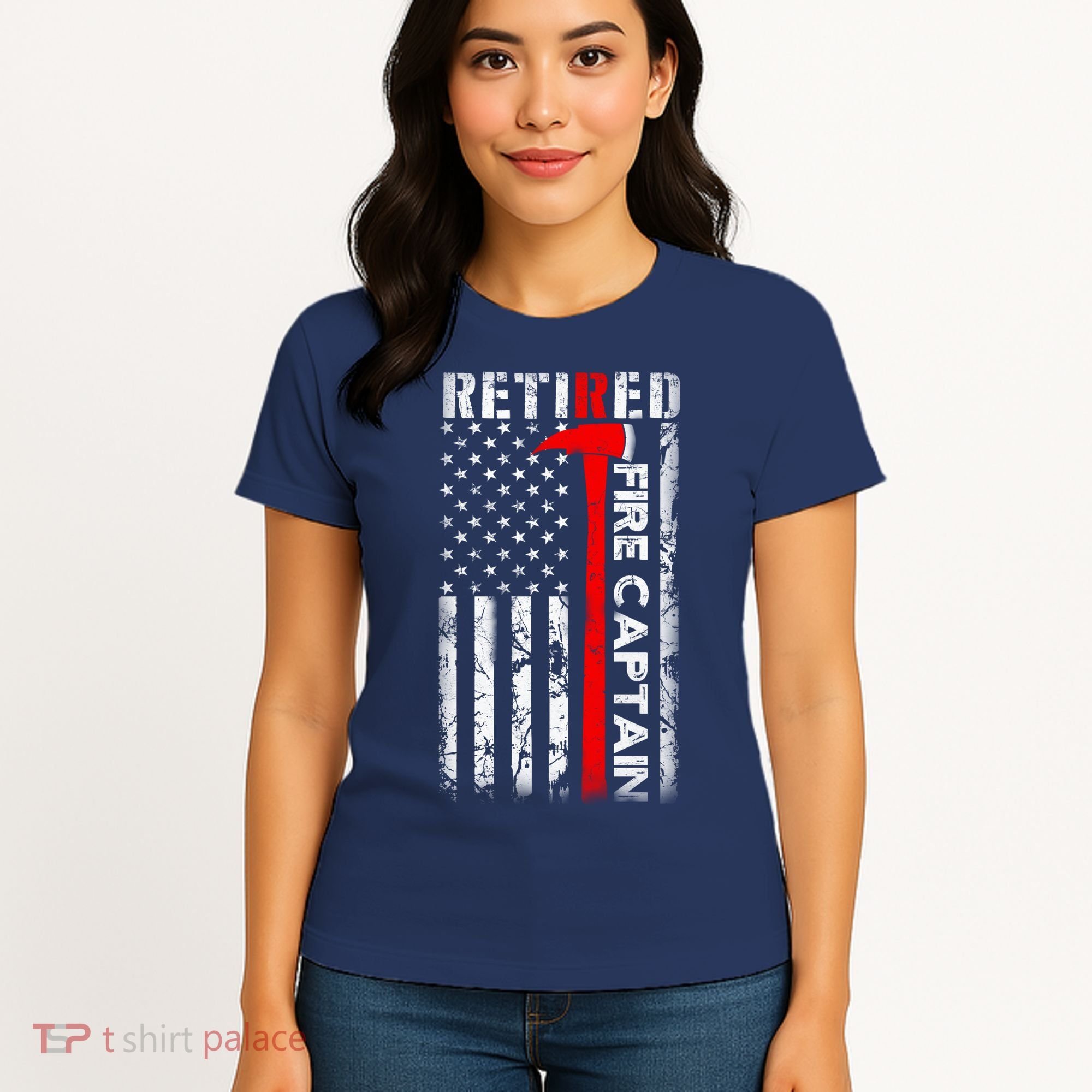 Retired Firefighter Fire Captain Retirement UAS flag Gifts Women's T-Shirt