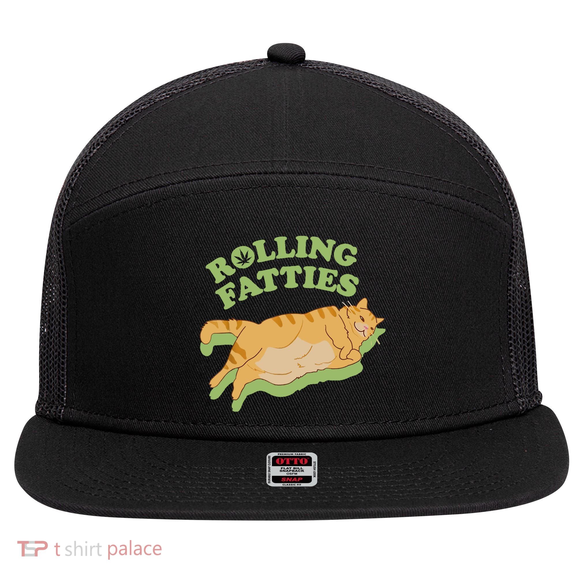 Rolling Fatties Funny Weed Cat Marijuana 7 Panel Mesh Trucker Snapback Hat