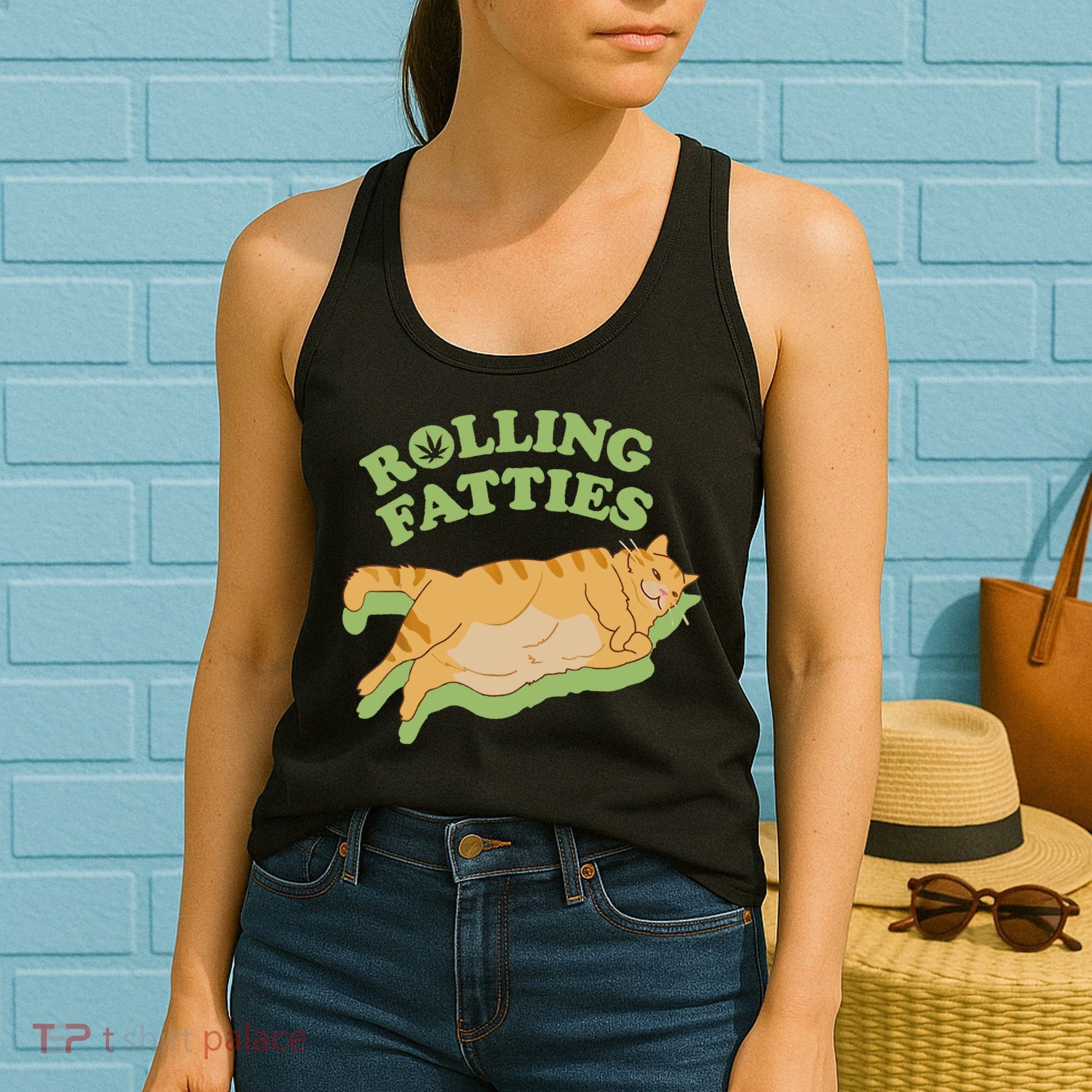 Rolling Fatties Funny Weed Cat Marijuana Women's Tank Top