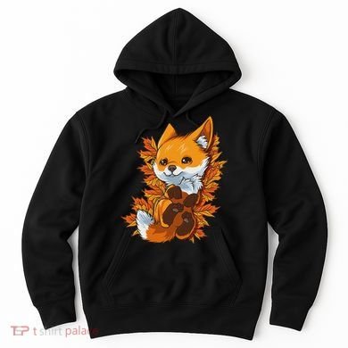 Red Forest Fox Baby Animal Autumn Fall Leaves Hoodie