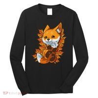 Red Forest Fox Baby Animal Autumn Fall Leaves Long Sleeve Shirt thumb 0