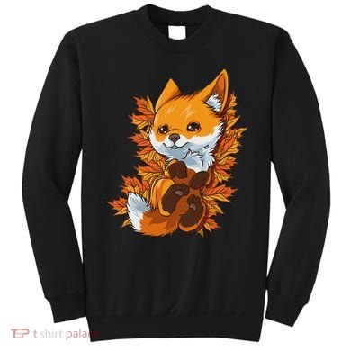 Red Forest Fox Baby Animal Autumn Fall Leaves Sweatshirt