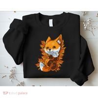 Red Forest Fox Baby Animal Autumn Fall Leaves Sweatshirt thumb 2