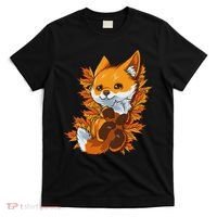 Red Forest Fox Baby Animal Autumn Fall Leaves T-Shirt thumb 0