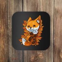 Red Forest Fox Baby Animal Autumn Fall Leaves Coaster thumb 0