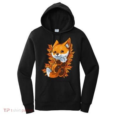 Red Forest Fox Baby Animal Autumn Fall Leaves Women's Hoodie