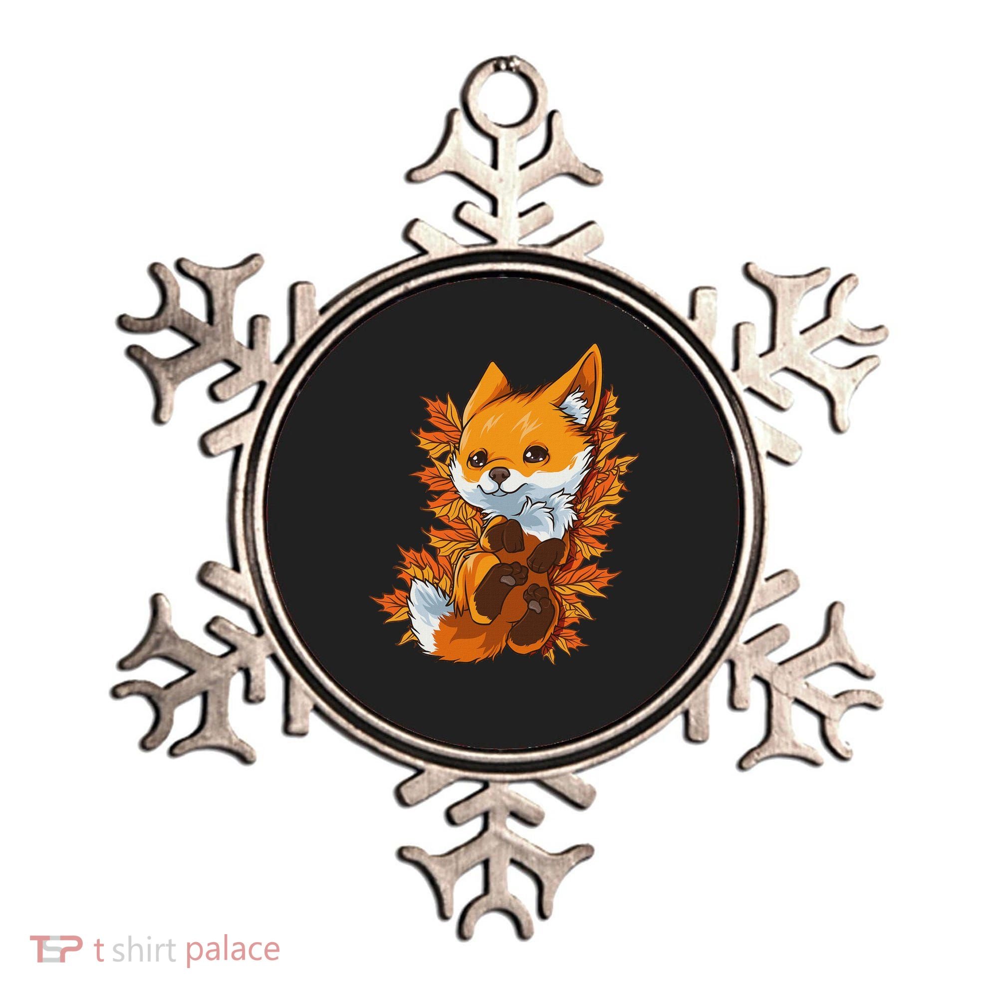 Red Forest Fox Baby Animal Autumn Fall Leaves Ornament