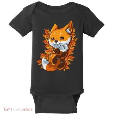 Red Forest Fox Baby Animal Autumn Fall Leaves Baby Bodysuit