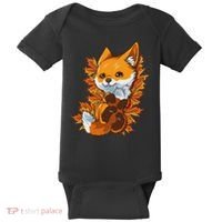 Red Forest Fox Baby Animal Autumn Fall Leaves Baby Bodysuit thumb 0