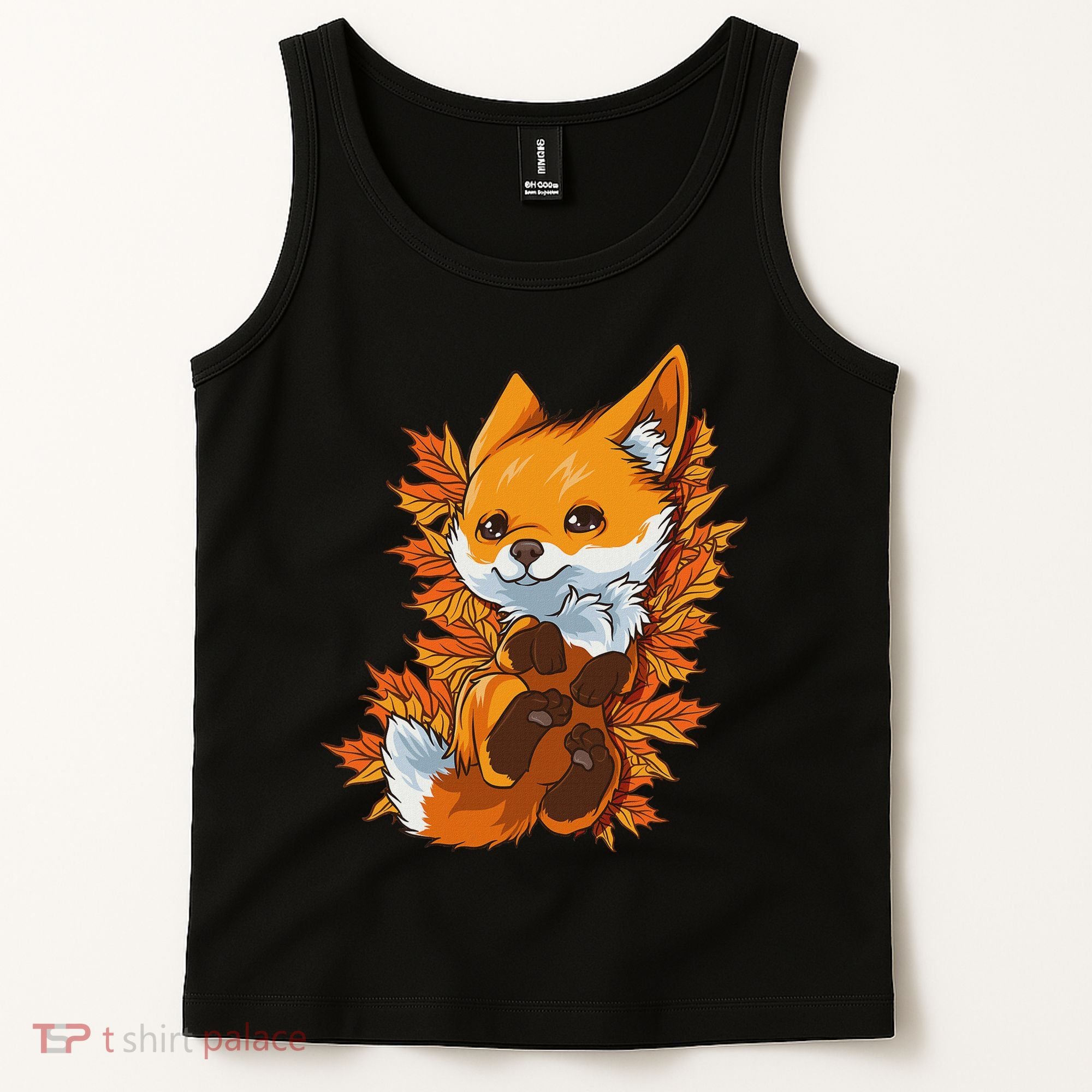 Red Forest Fox Baby Animal Autumn Fall Leaves Tank Top