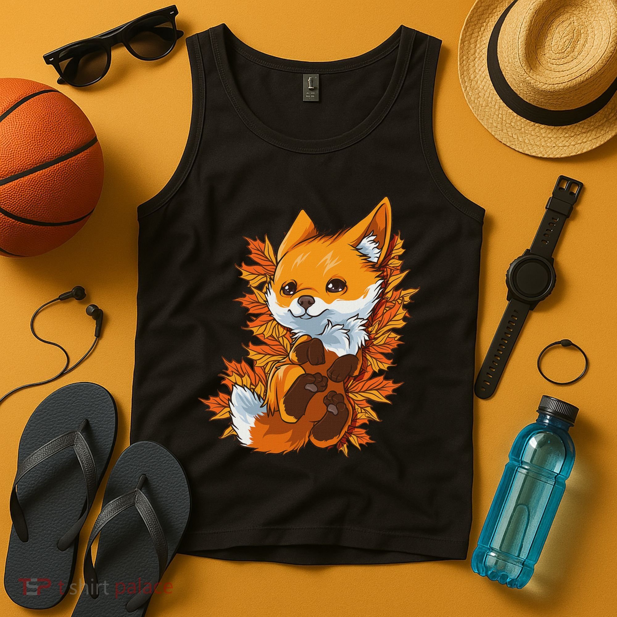Red Forest Fox Baby Animal Autumn Fall Leaves Tank Top