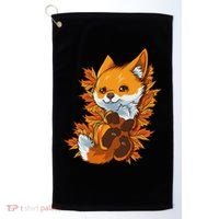 Red Forest Fox Baby Animal Autumn Fall Leaves Golf Towel thumb 0
