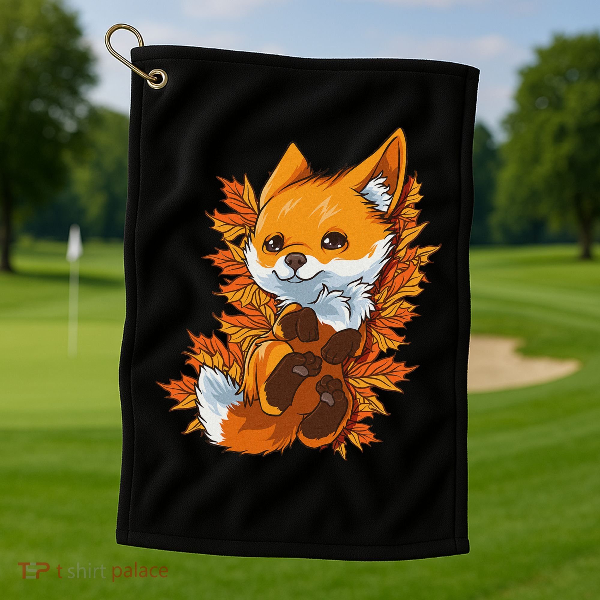 Red Forest Fox Baby Animal Autumn Fall Leaves Golf Towel