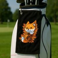 Red Forest Fox Baby Animal Autumn Fall Leaves Golf Towel thumb 2