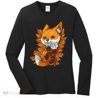 Red Forest Fox Baby Animal Autumn Fall Leaves Women's Long Sleeve Shirt thumb 0