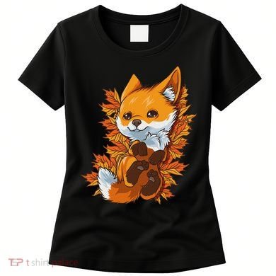 Red Forest Fox Baby Animal Autumn Fall Leaves Women's T-Shirt