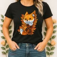 Red Forest Fox Baby Animal Autumn Fall Leaves Women's T-Shirt thumb 2