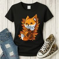 Red Forest Fox Baby Animal Autumn Fall Leaves Women's T-Shirt thumb 3