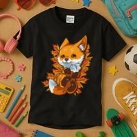 Red Forest Fox Baby Animal Autumn Fall Leaves Kids T-Shirt thumb 3