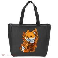 Red Forest Fox Baby Animal Autumn Fall Leaves Tote Bag thumb 0