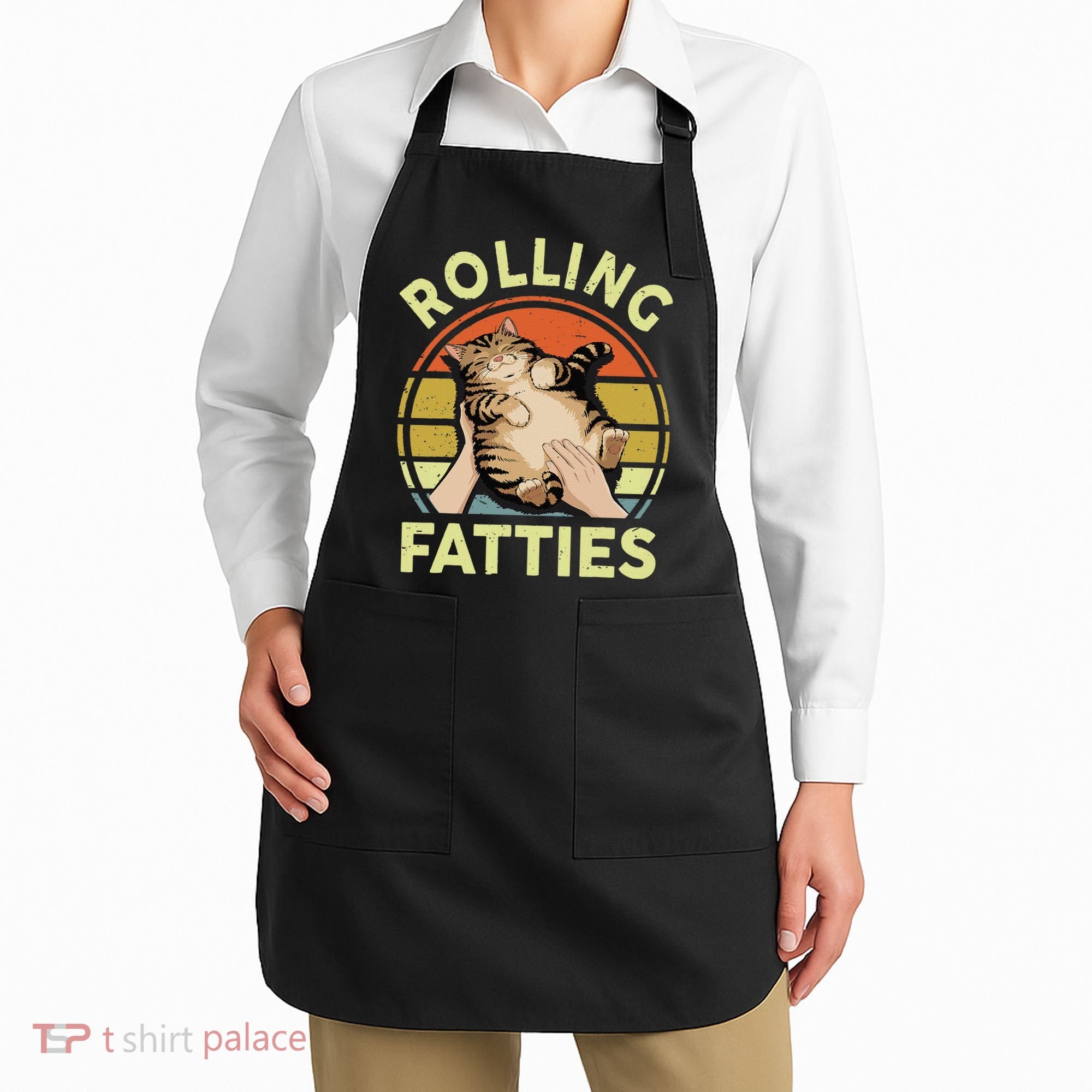 Rolling Fatties Funny Tabby Cat Breed Mom Dad Kitten Retro Apron
