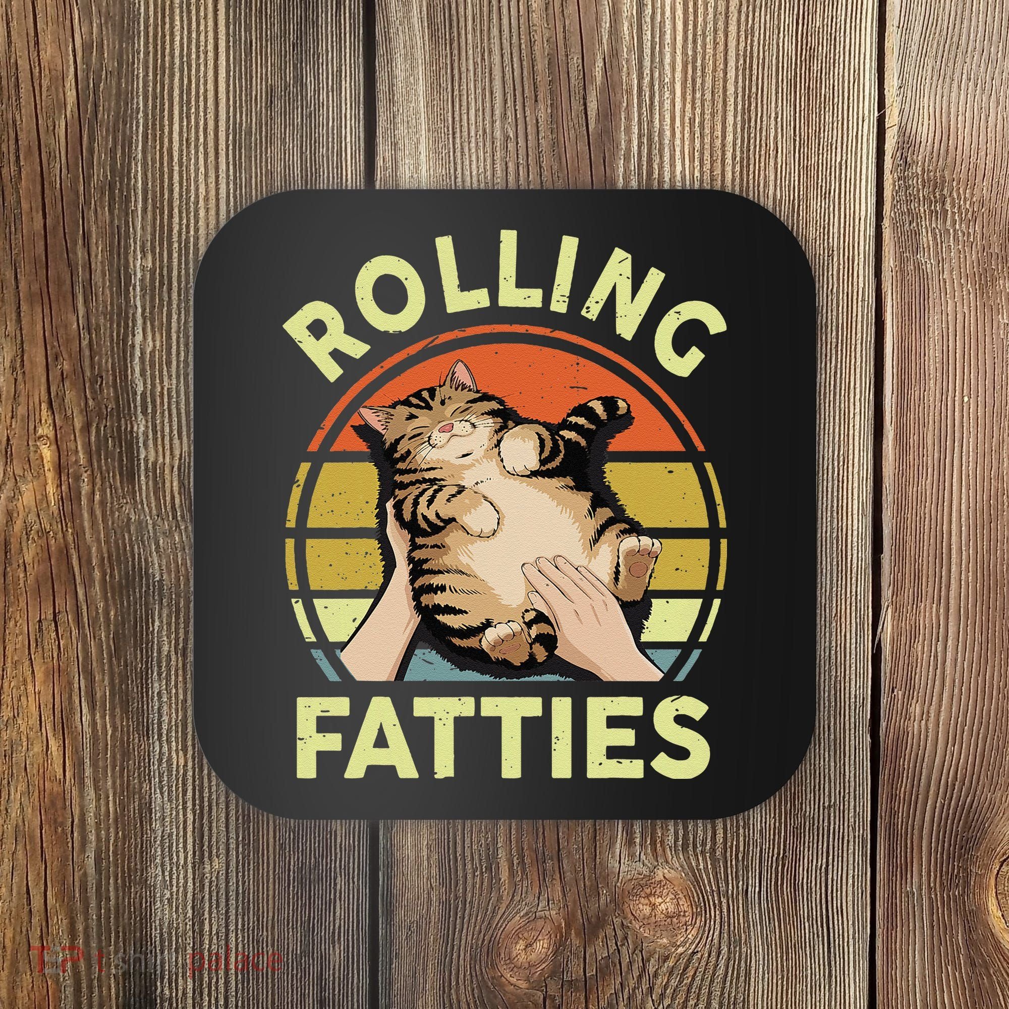 Rolling Fatties Funny Tabby Cat Breed Mom Dad Kitten Retro Coaster