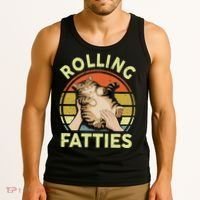 Rolling Fatties Funny Tabby Cat Breed Mom Dad Kitten Retro Tank Top thumb 3