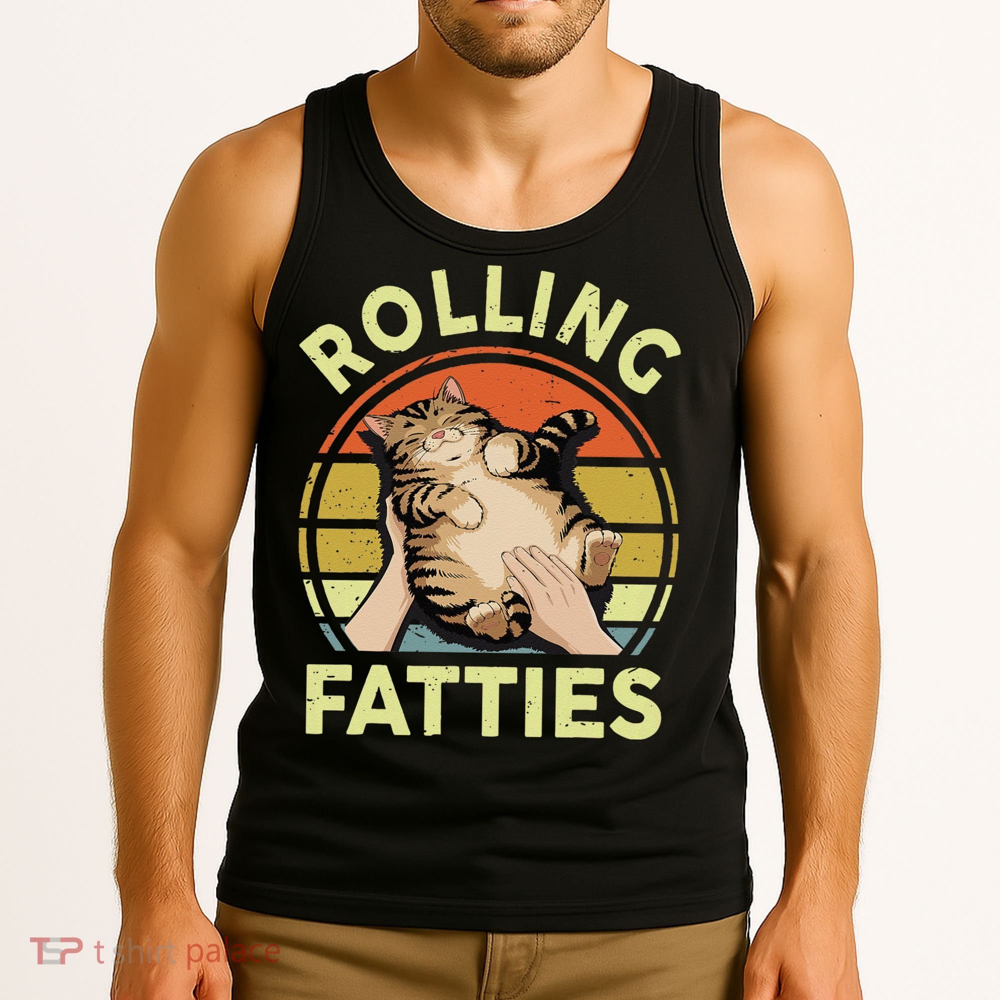 Rolling Fatties Funny Tabby Cat Breed Mom Dad Kitten Retro Tank Top
