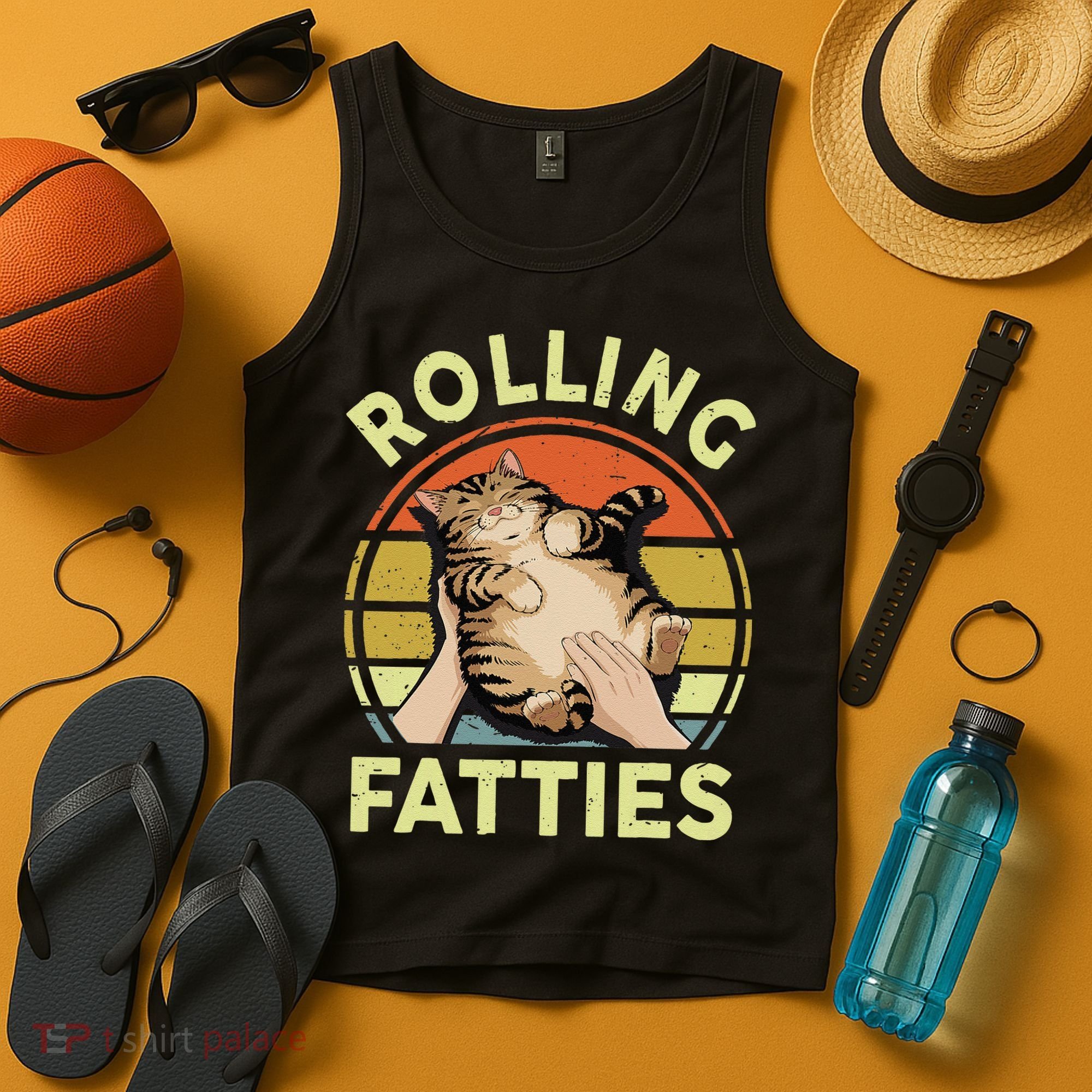 Rolling Fatties Funny Tabby Cat Breed Mom Dad Kitten Retro Tank Top