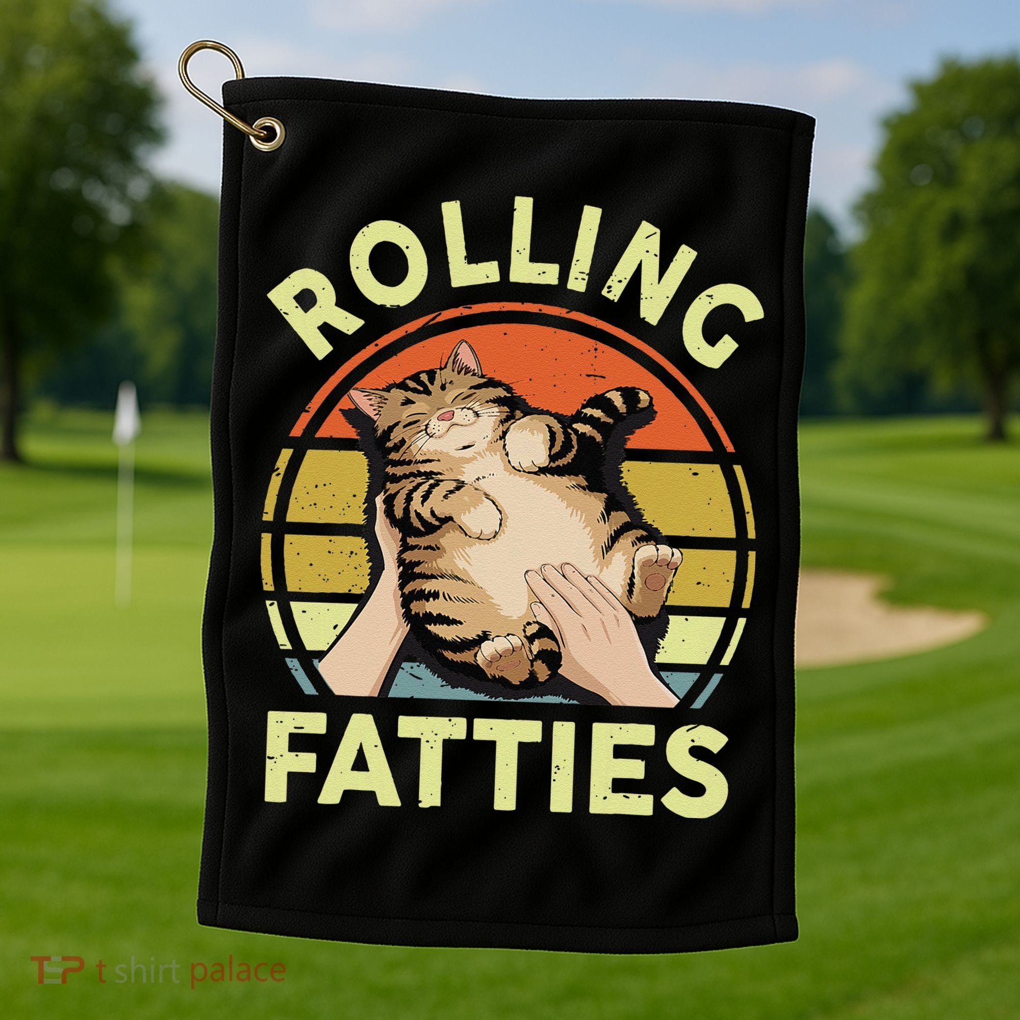Rolling Fatties Funny Tabby Cat Breed Mom Dad Kitten Retro Golf Towel