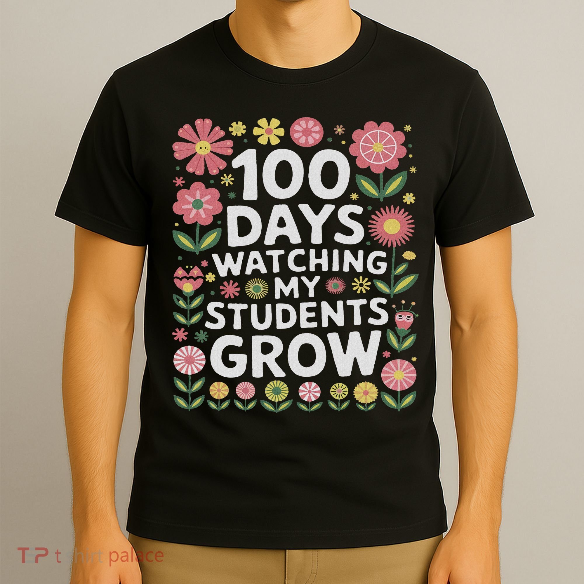 Retro Flowers For 100 Days Of School Teacher Appreciation  T-Shirt